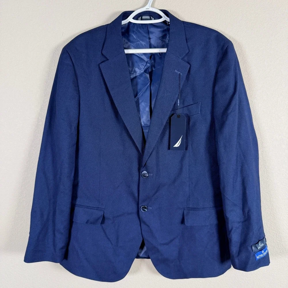 Nautica Active Stretch Suit Mens 48R Jacket 44Wx30L Pants Navy Blue Textured NWT